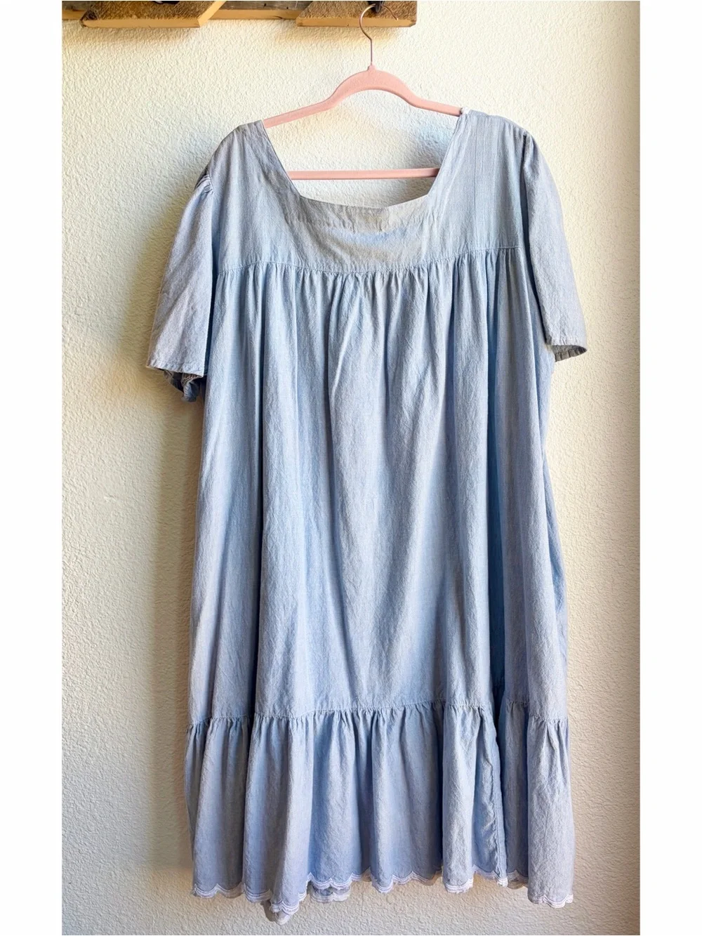 90s Chambray Floral Embroidered Prairie Midi Dress 2X - Picture 2 of 5